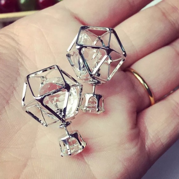 ⚜️[𝟯/$𝟮𝟴]⚜️CZ 925 Silver Geometric Earrings NEW - Picture 5 of 10